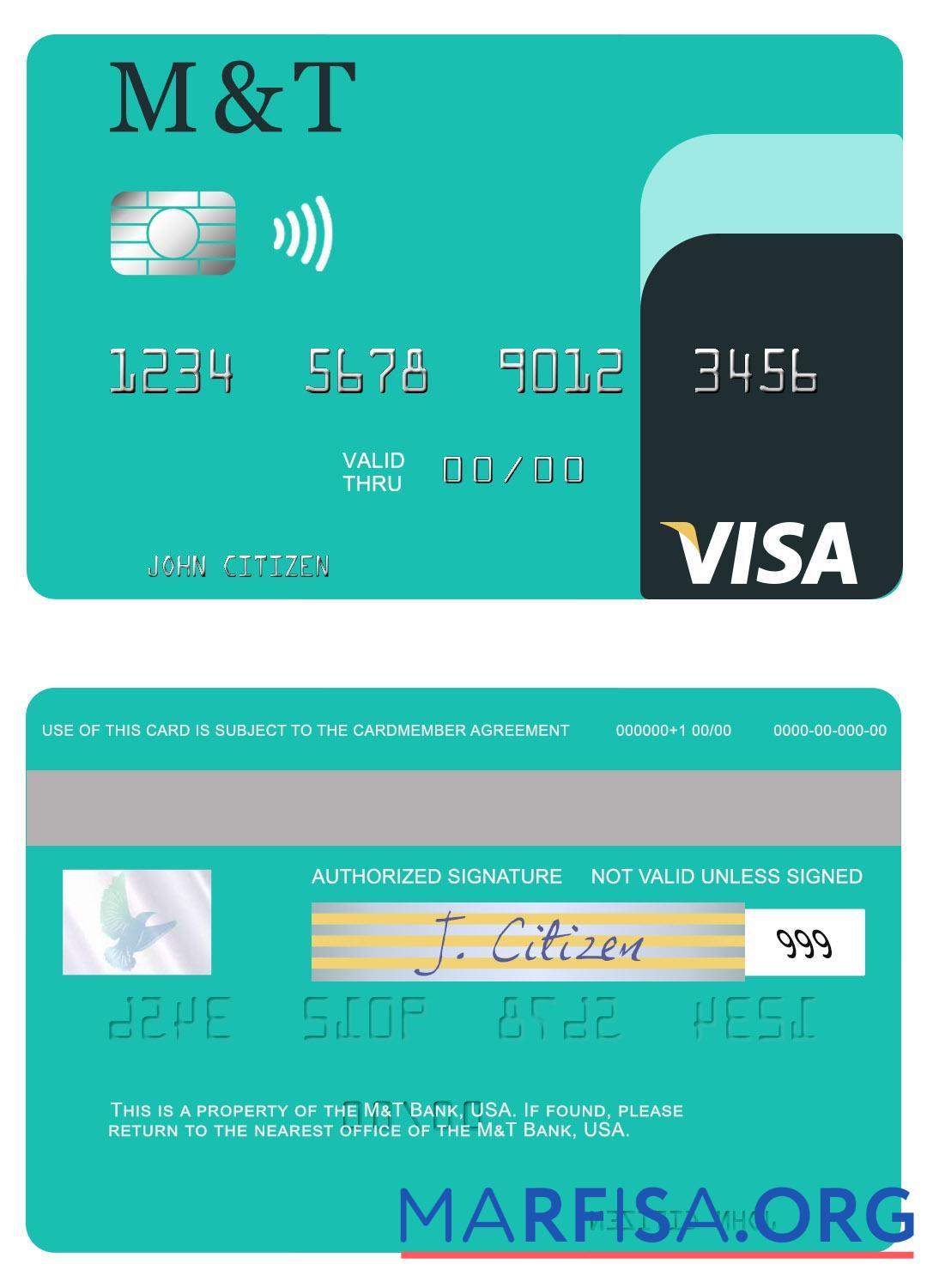 Realistic USA M&T Bank visa card real example
